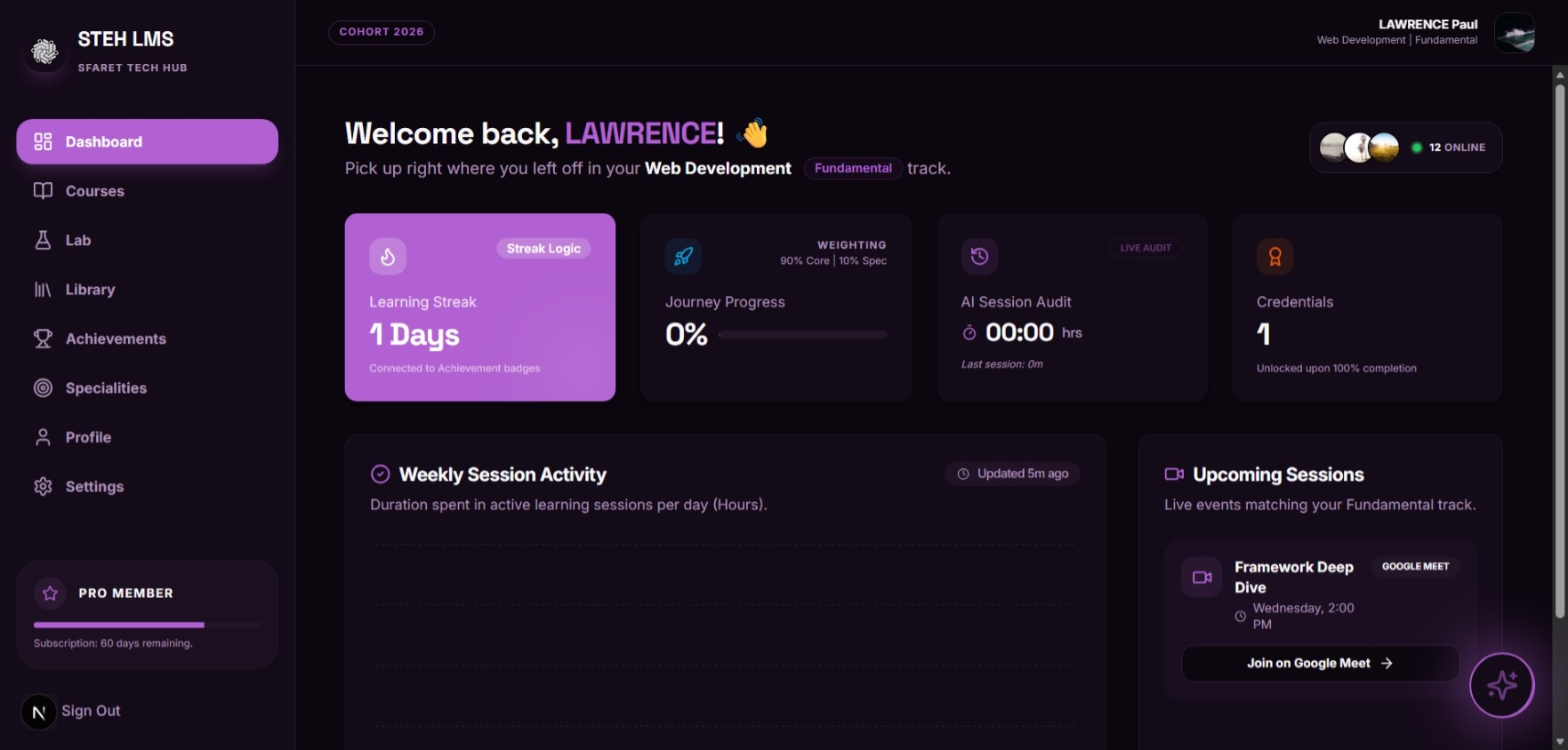STEH LMS Windows App Dashboard